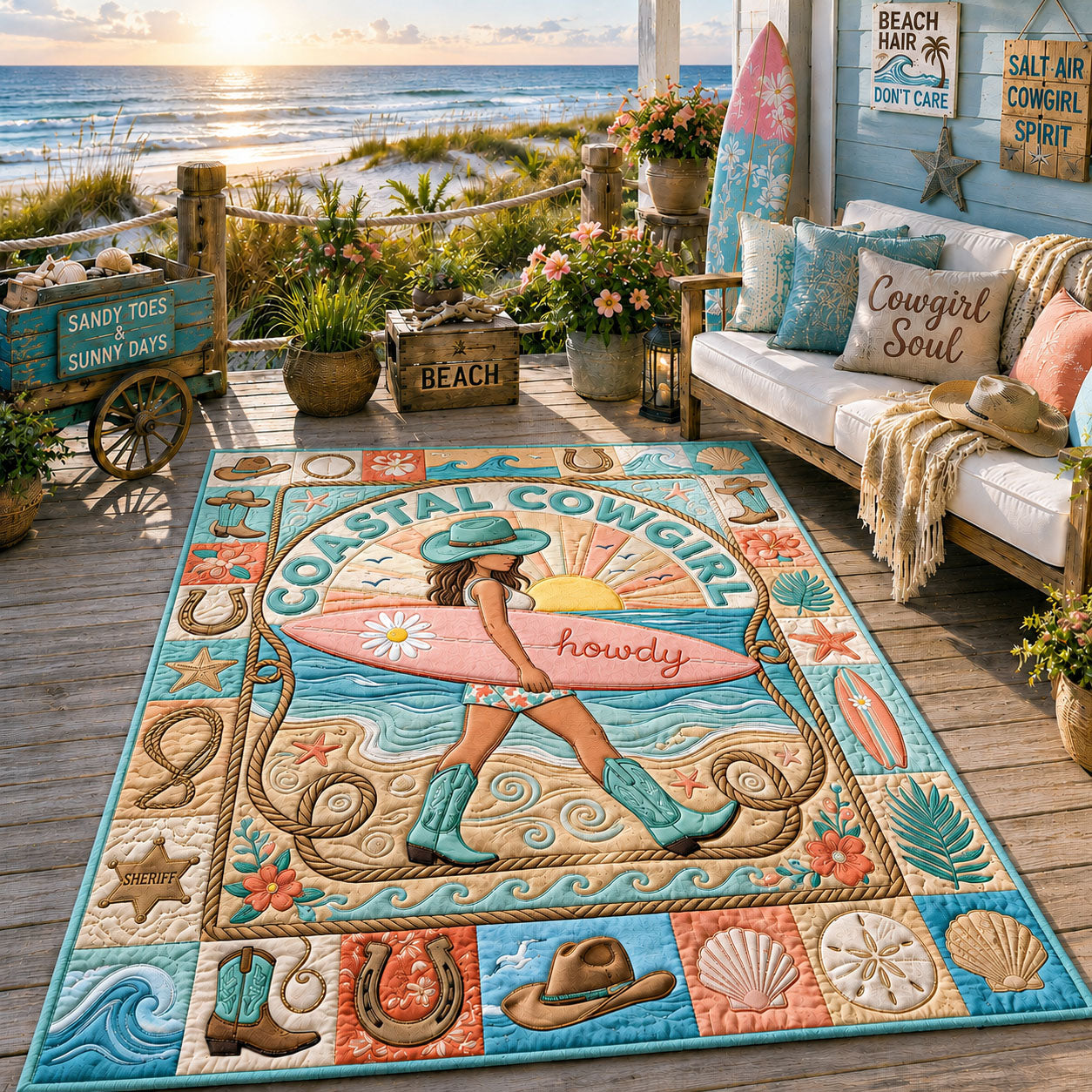 Coastal Cowgirl Area Rug - Non-Slip Washable 3D Print Rug for Living Room & BedroomTVC2108238