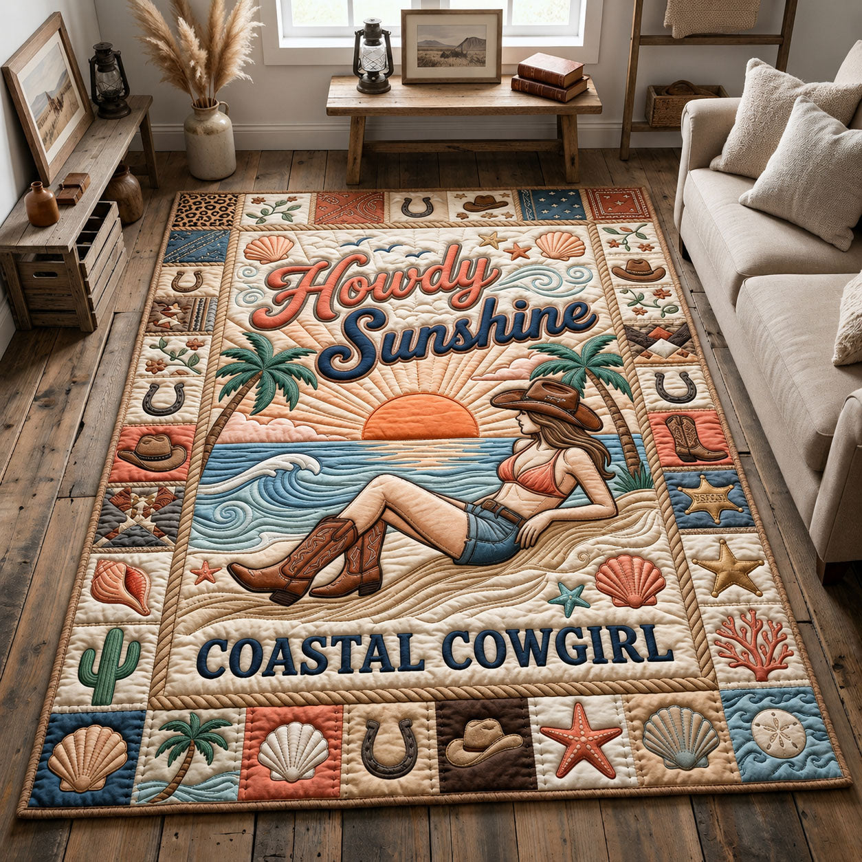 Coastal Cowgirl Area Rug - Non-Slip Washable 3D Print Rug for Living Room & BedroomTVC2108423