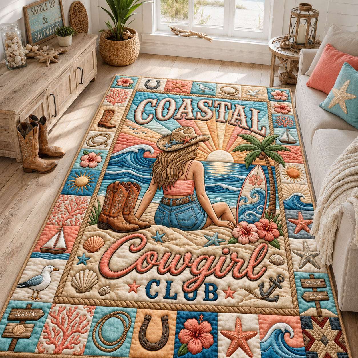 Coastal Cowgirl Club Area Rug - Non-Slip Washable 3D Print Rug for Living Room & BedroomTVC2108423