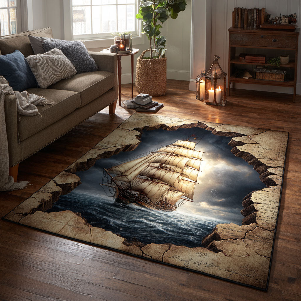 Coastal Sail Area Rug - Non-Slip Washable 3D Print Rug for Living Room & BedroomTVC2108345