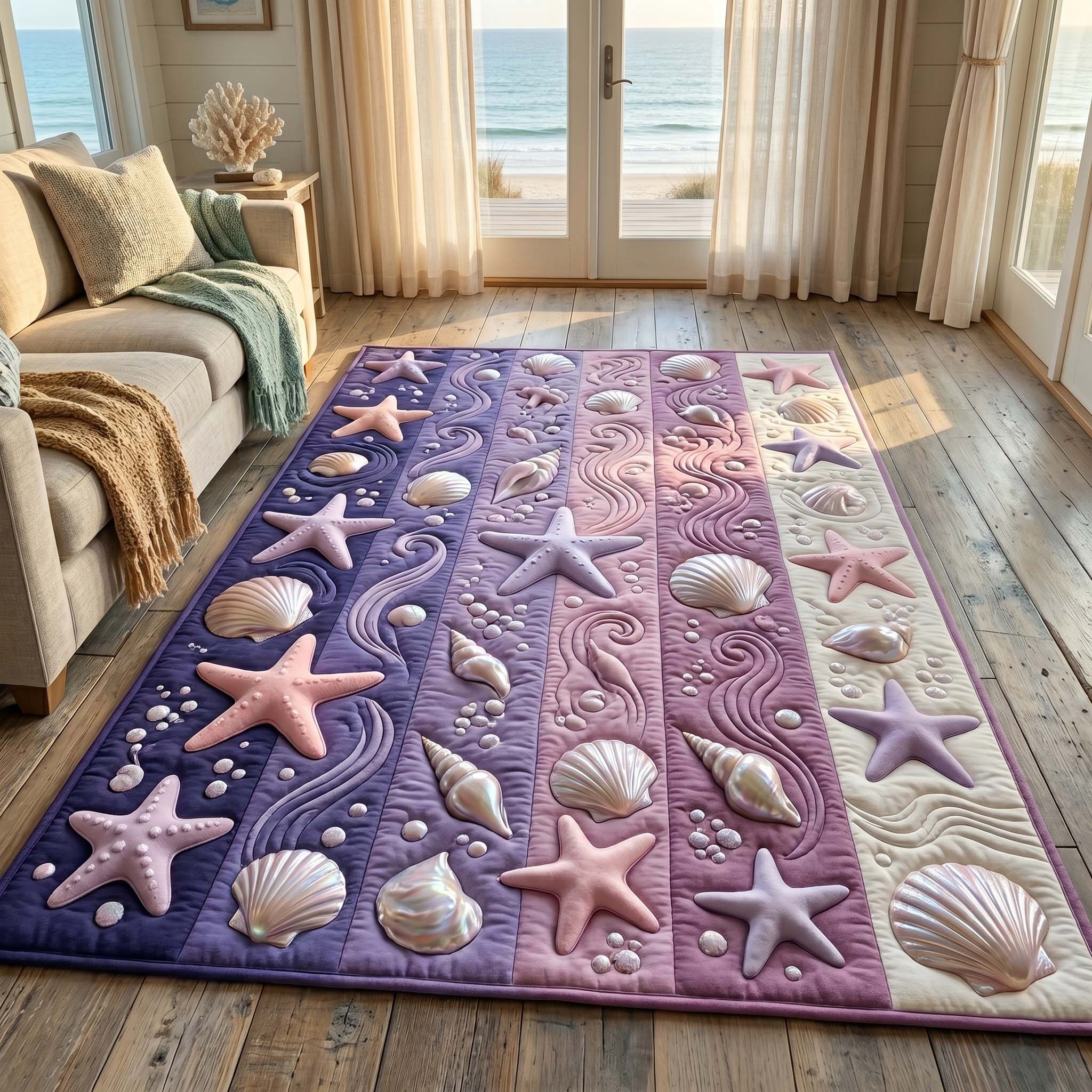 Coastal Whisper Area Rug - Non-Slip Washable 3D Print Rug for Living Room & BedroomTVC2108238