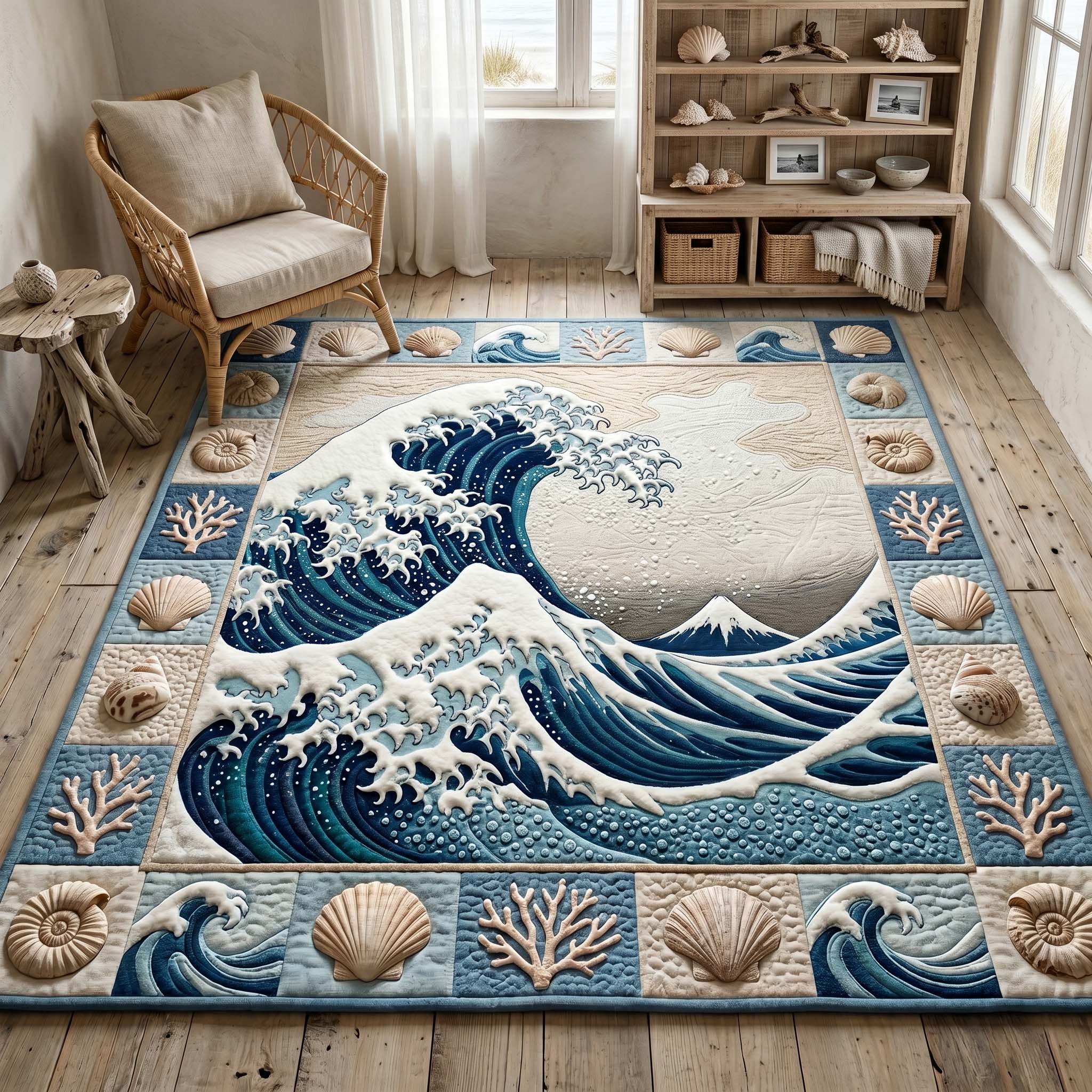 Coastal Whisper Area Rug - Non-Slip Washable 3D Print Rug for Living Room & BedroomTVC2108423