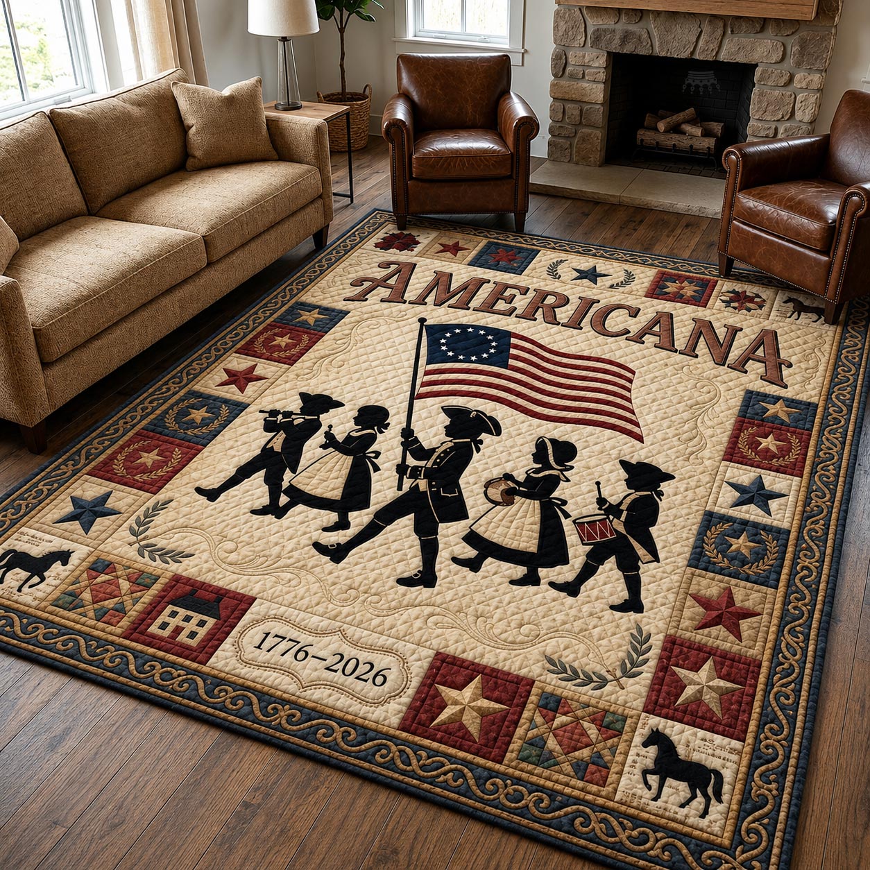 Colonial Heritage Area Rug - Non-Slip Washable 3D Print Rug for Living Room & BedroomTVC2108423