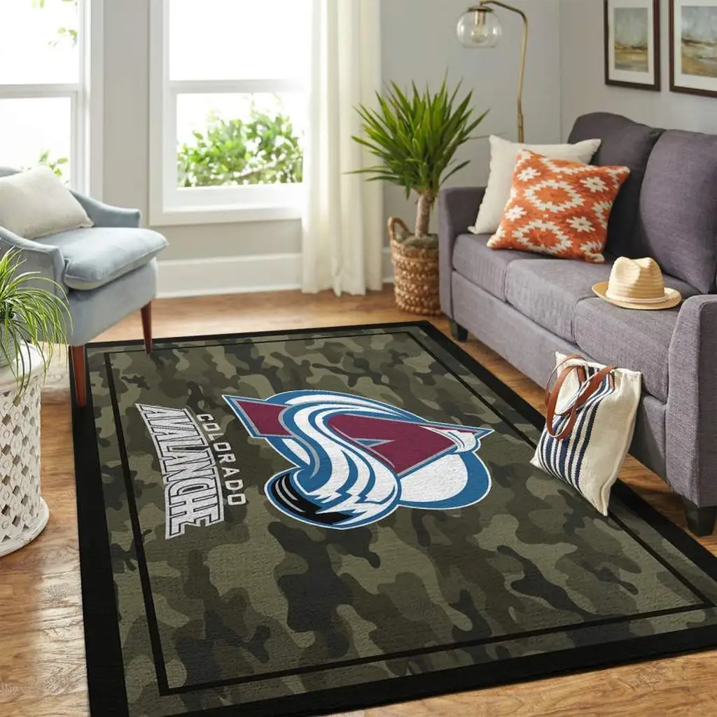 Colorado Avalanche Rug - Camouflage Living Room Decor Black and Green