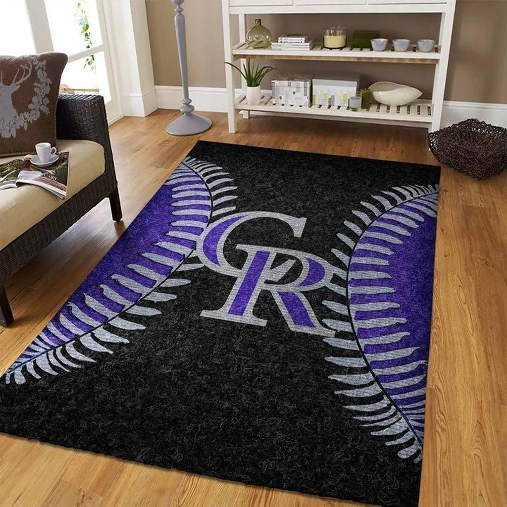 Colorado Rockies Rug - Baseball Area for Living Room Black and Purple