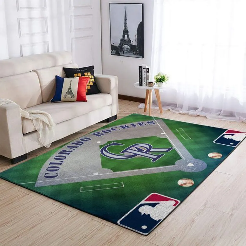 Colorado Rockies Rug - Baseball Field Area for Home Decor Green and Gray