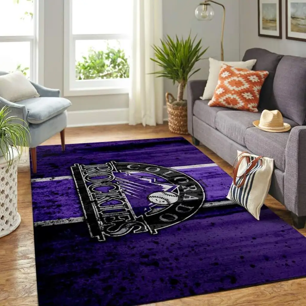 Colorado Rockies Rug - Logo Area for Living Room Decor Black and Purple