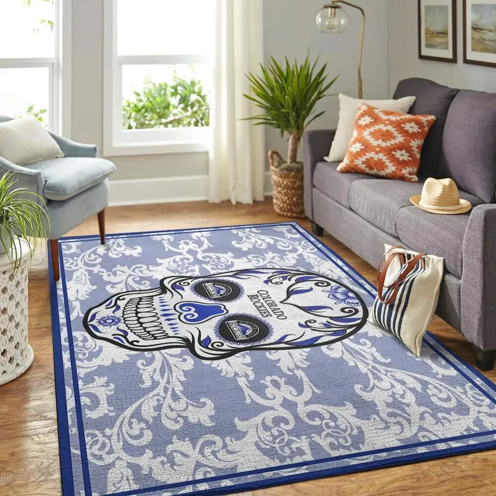 Colorado Rockies Rug - Skull Decorative for Home Blue and White