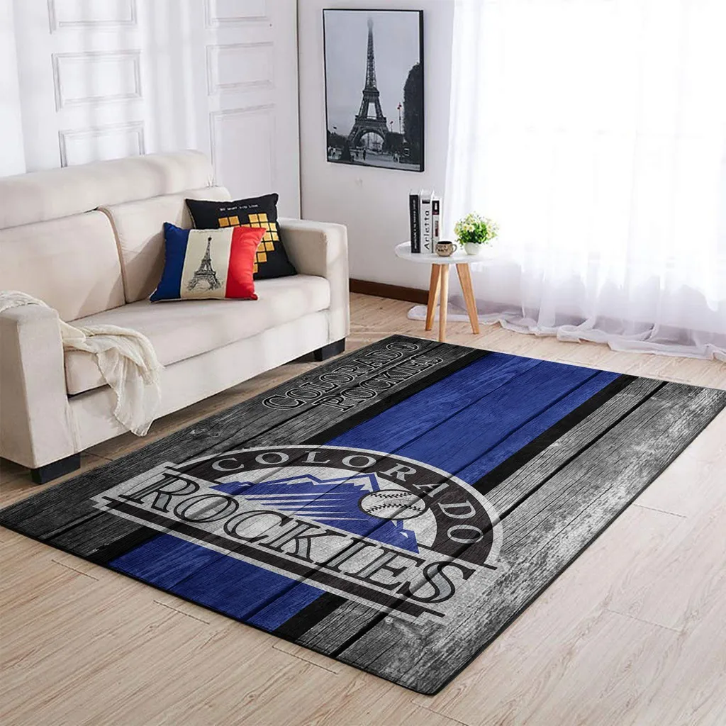 Colorado Rockies Rug - Striped Logo Area for Living Room Blue and Gray