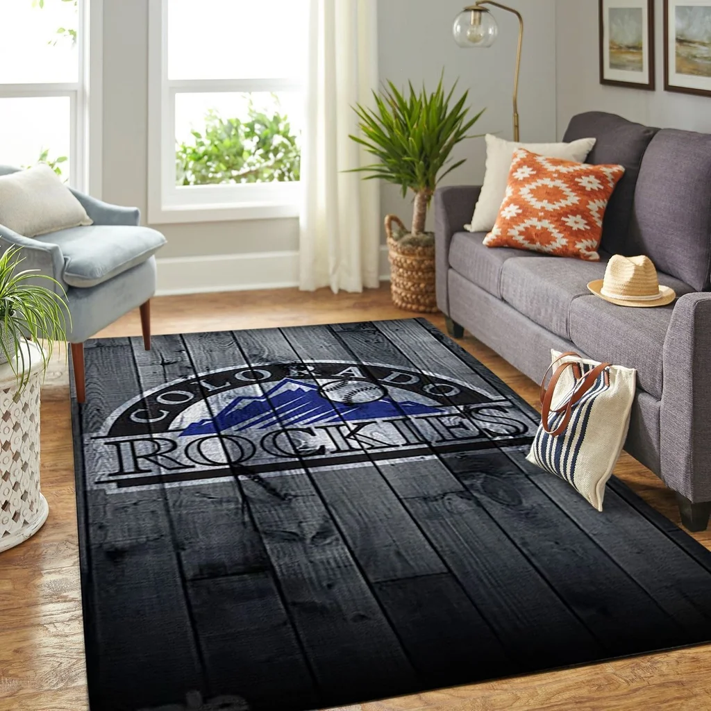 Colorado Rockies Rug - Vintage Wood Floor Design Carpet Black and Blue