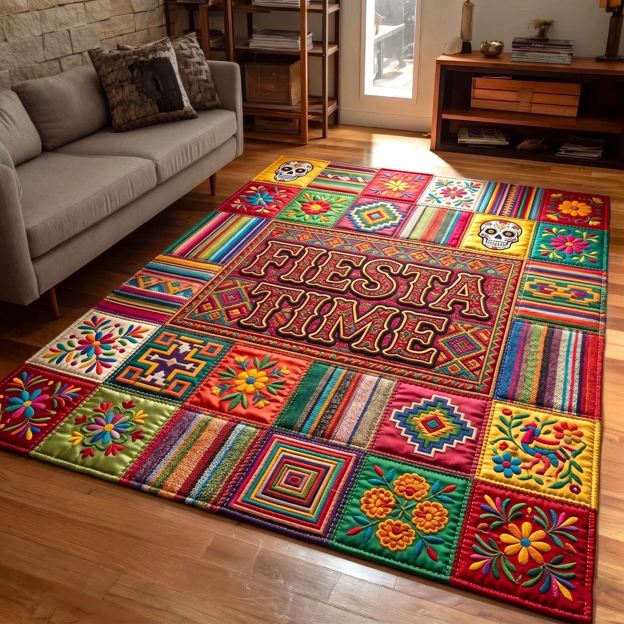 Colorful Fiesta Area Rug - Non-Slip Washable 3D Print Rug for Living Room & BedroomTVC2108423