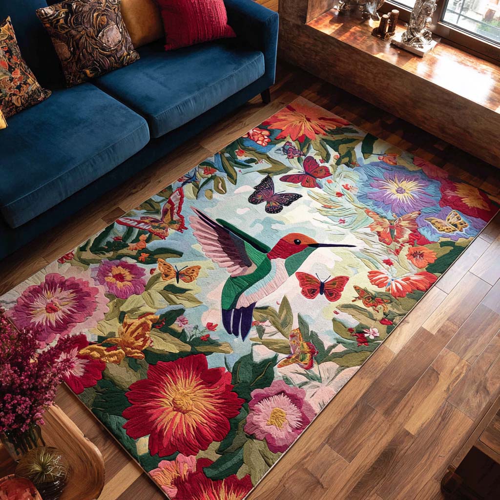 Colorful Hummingbird Cardinal Area Rug - Non-Slip Washable 3D Print Rug for Living Room & BedroomTVC2108344