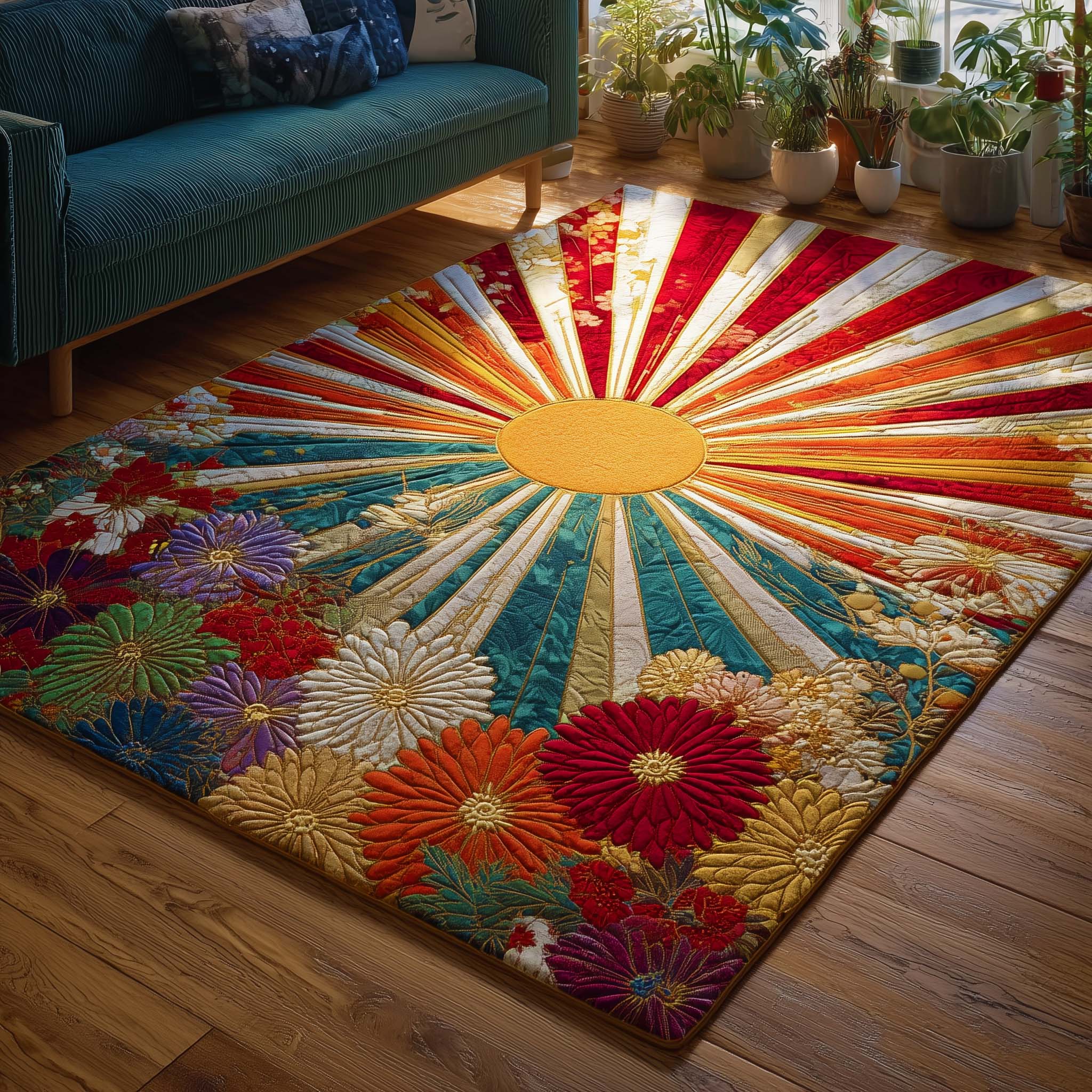 Colorful Sun Area Rug - Non-Slip Washable 3D Print Rug for Living Room & BedroomTVC2108423