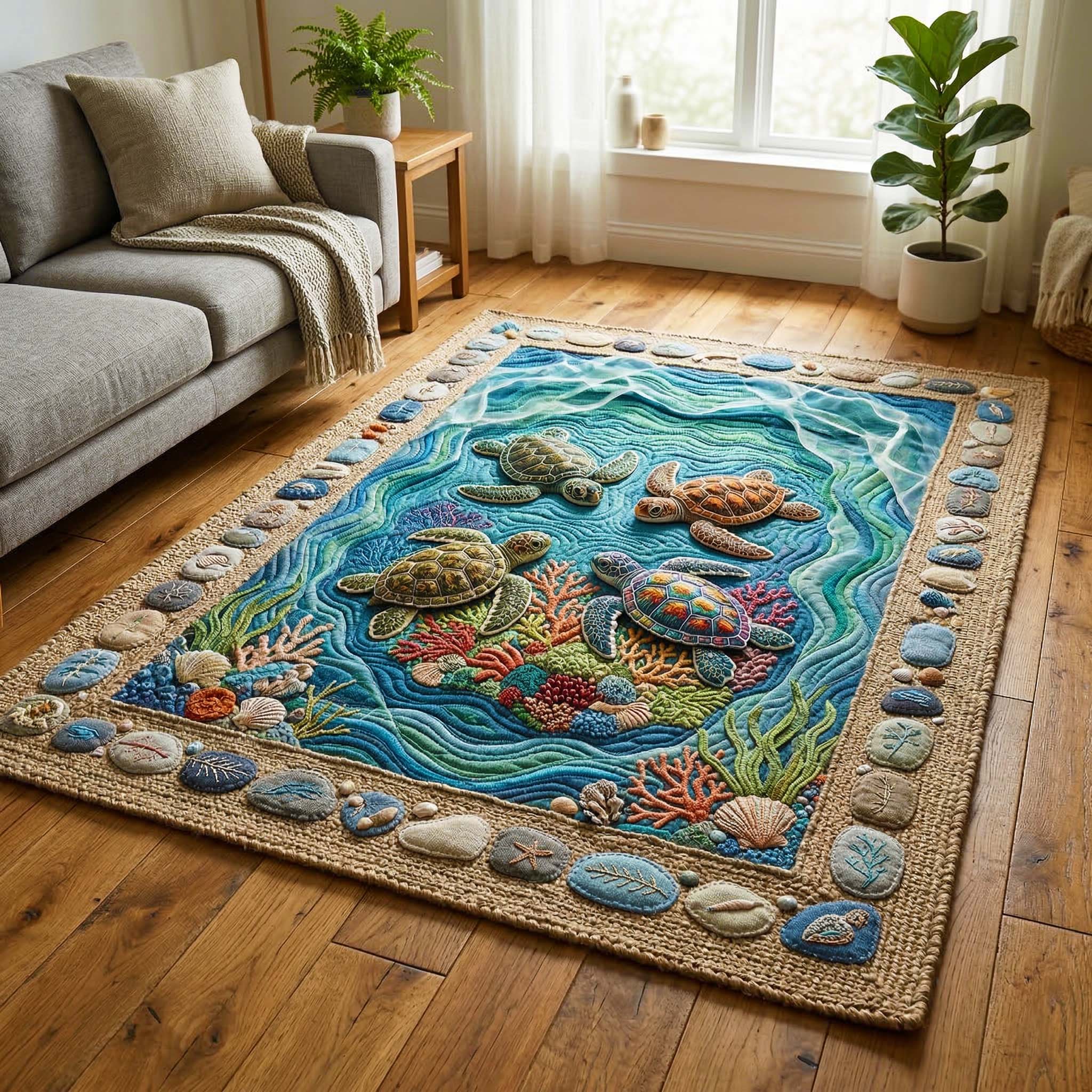 Coral Turtles Area Rug - Non-Slip Washable 3D Print Rug for Living Room & BedroomTVC2108423