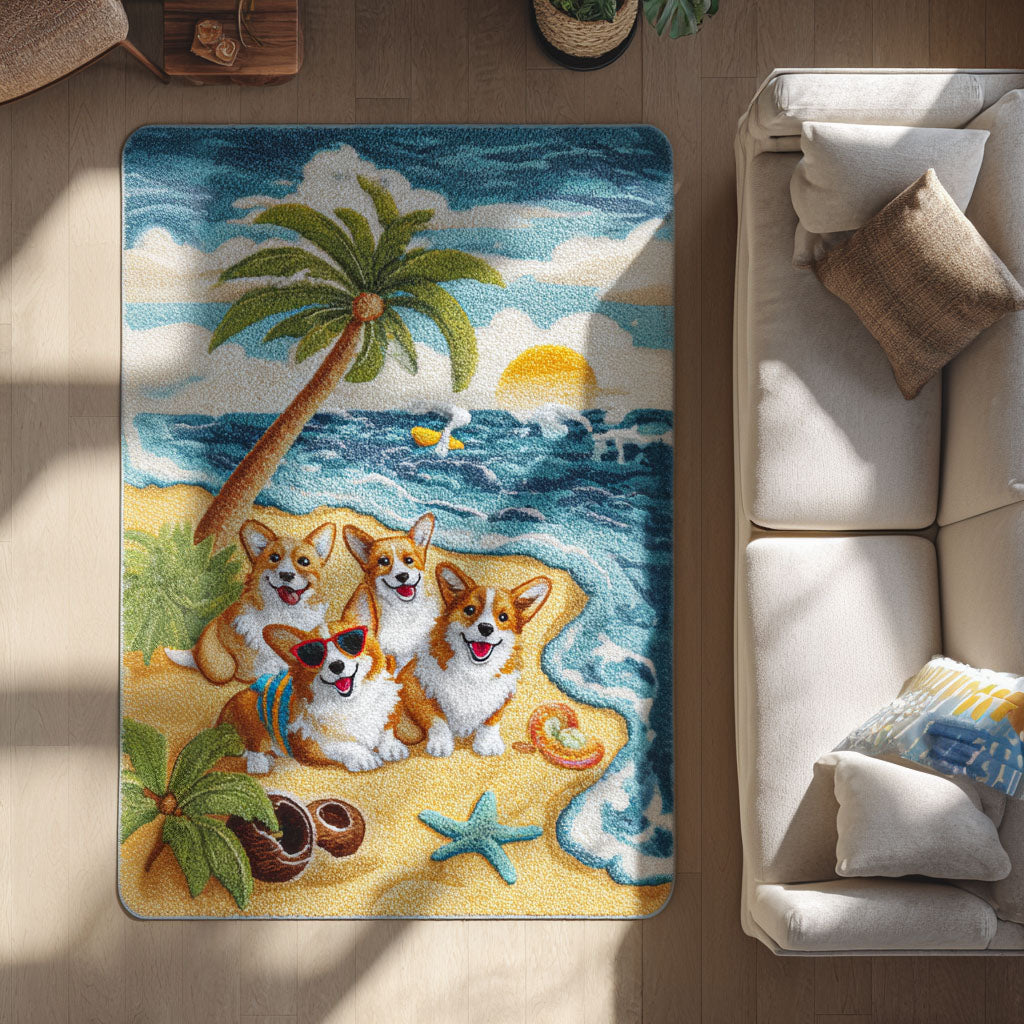 Corgi on the Coast Area Rug - Non-Slip Washable 3D Print Rug for Living Room & BedroomTVC2108341