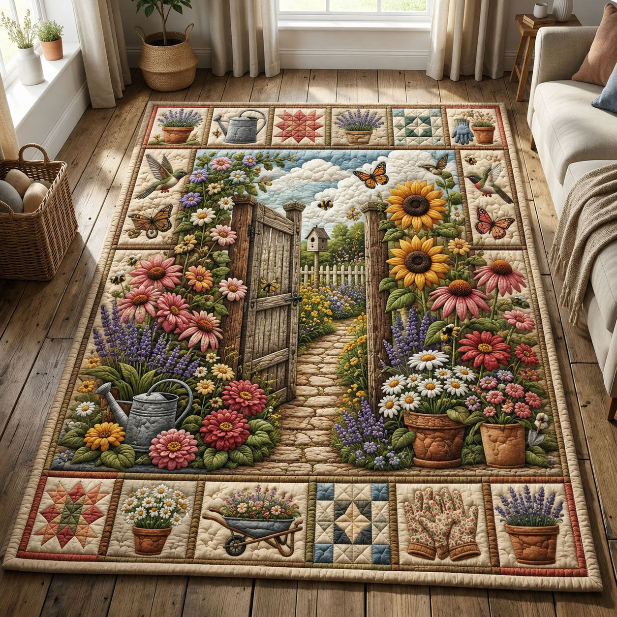 Cottage Garden Gate Area Rug - Non-Slip Washable 3D Print Rug for Living Room & BedroomTVC2108423