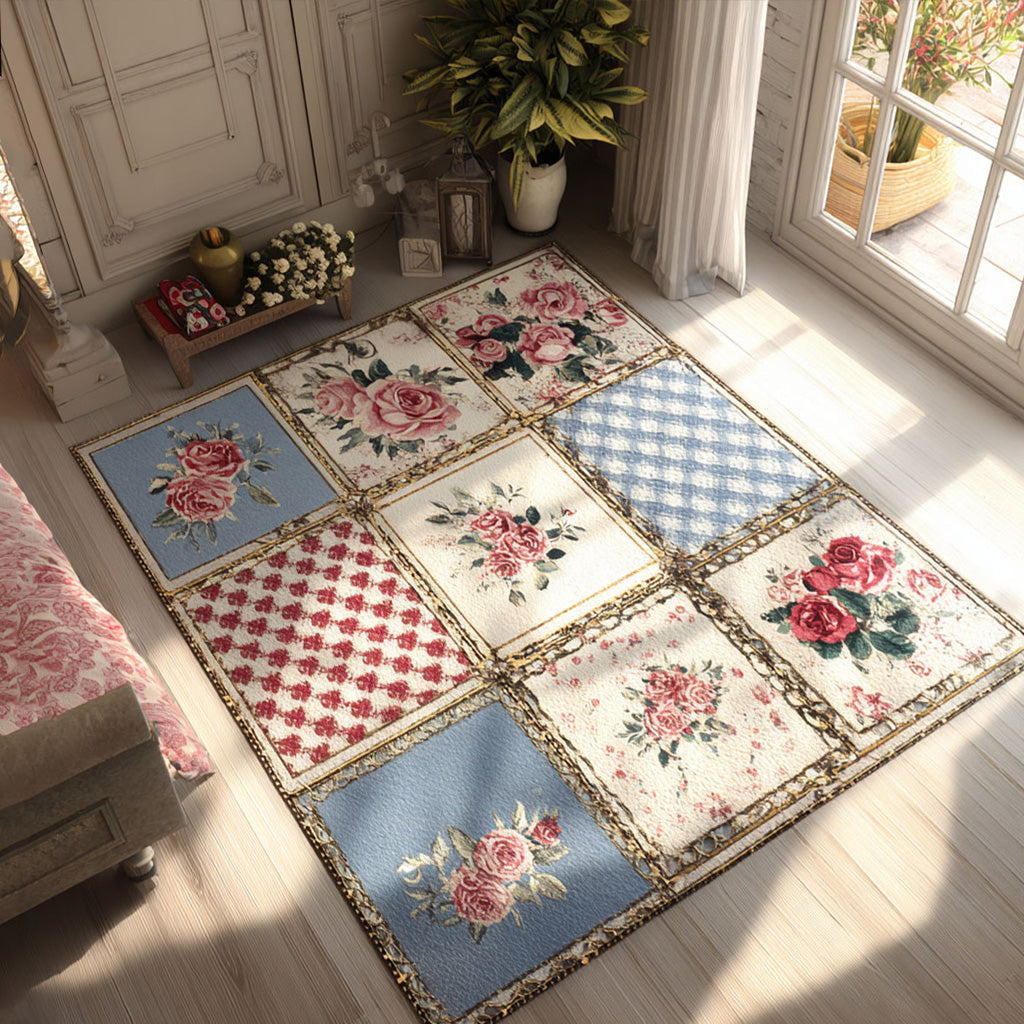 Cottage Rose Memory Area Rug - Non-Slip Washable 3D Print Rug for Living Room & BedroomTVC2108341