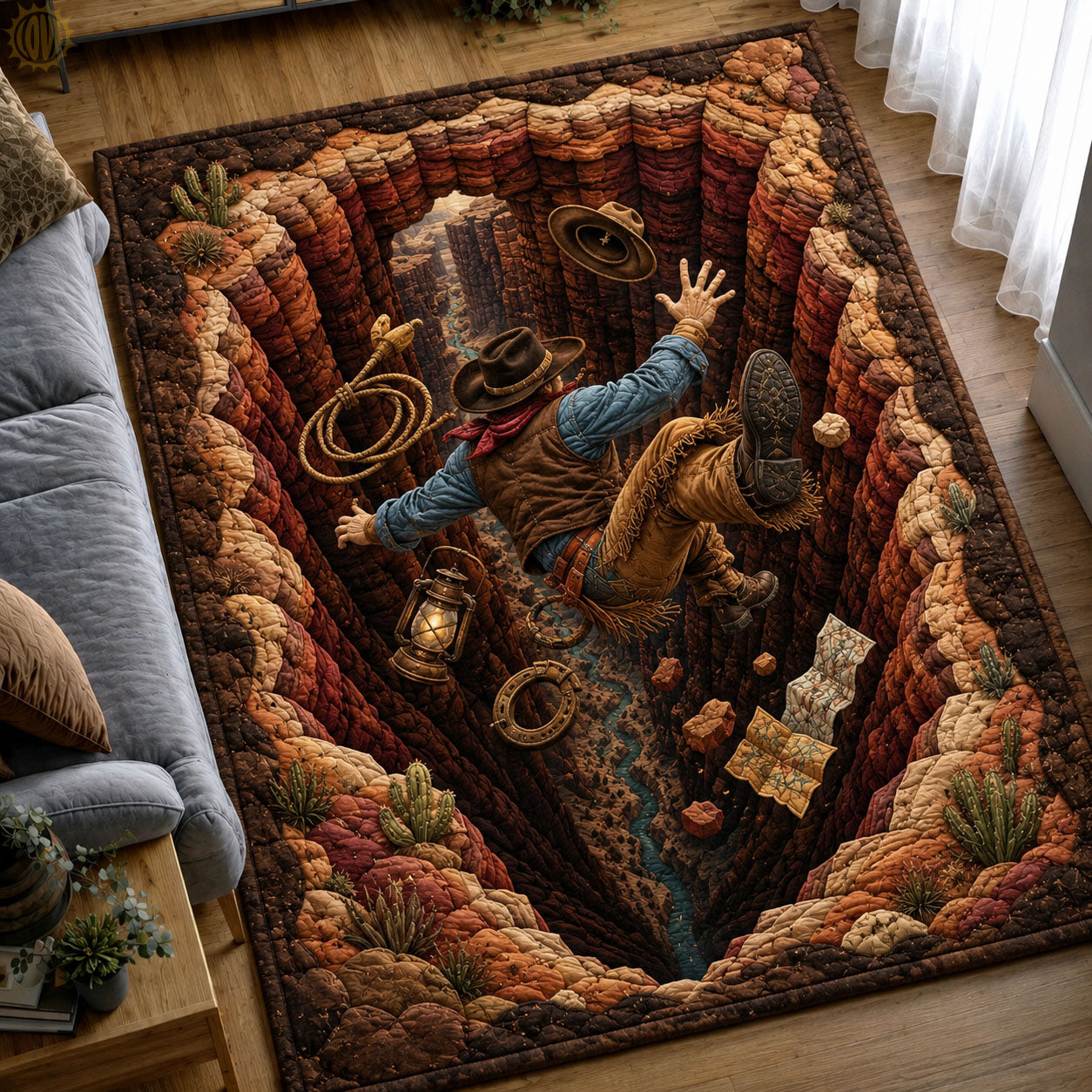 Cowboy Falling Into Desert Canyon Area Rug - Non-Slip Washable 3D Print Rug for Living Room & BedroomTVC2108423