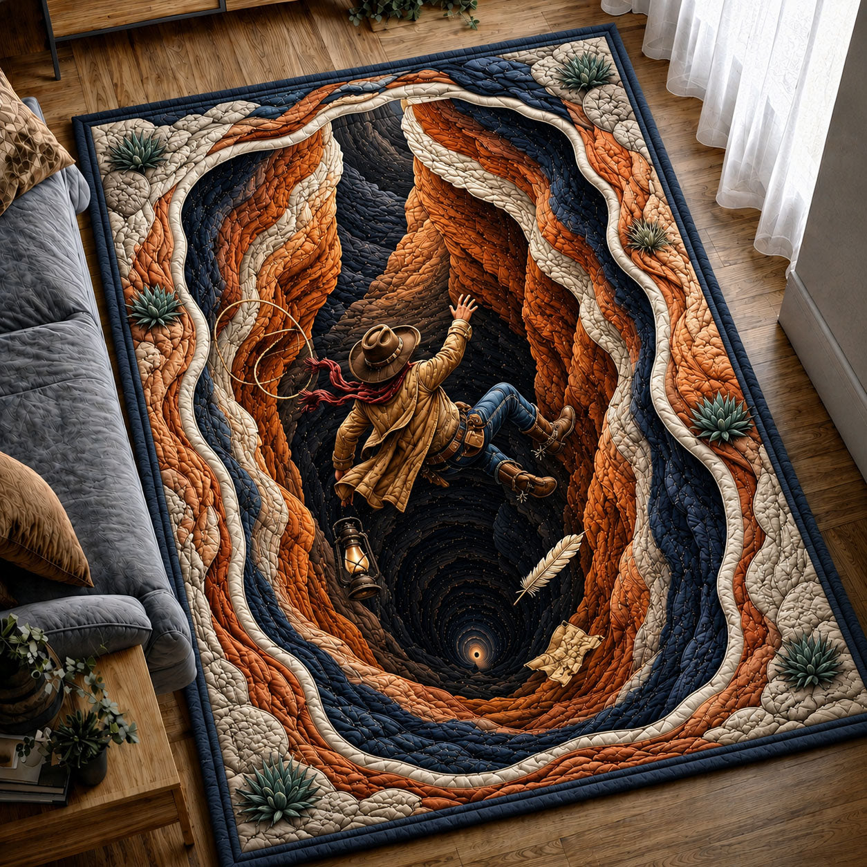 Cowboy Falling Through Canyon Spiral Area Rug - Non-Slip Washable 3D Print Rug for Living Room & BedroomTVC2108423