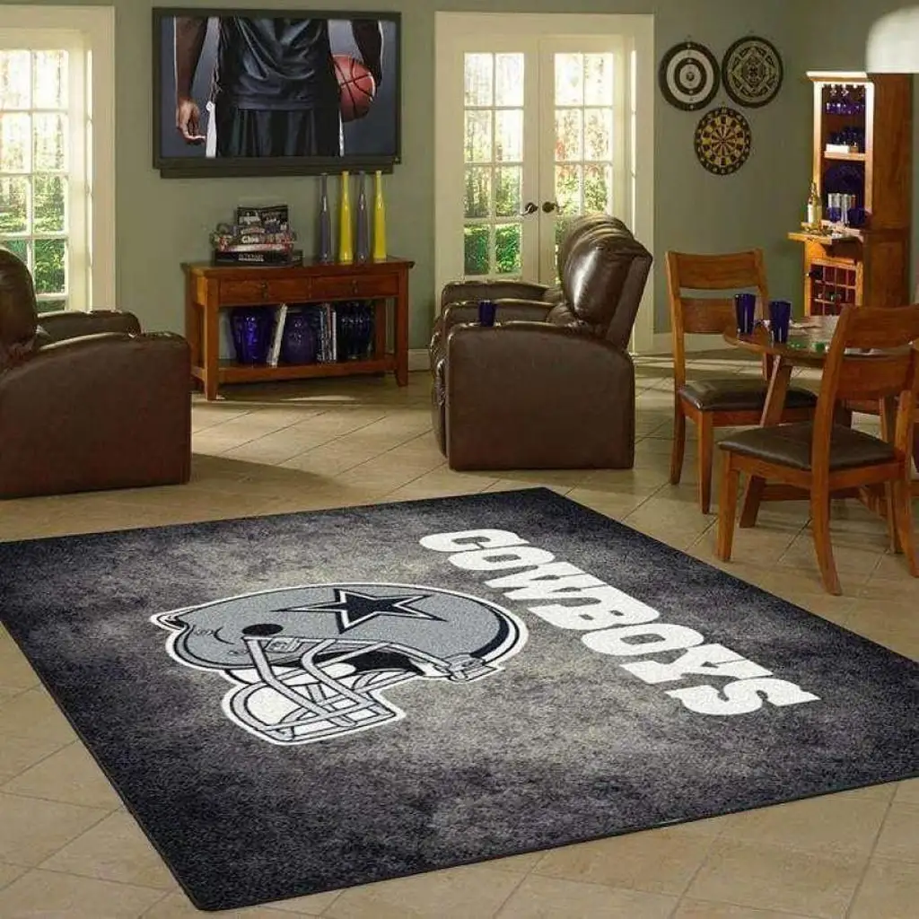 Cowboy Football Helmet Rug for Game Room Decor Black and Green