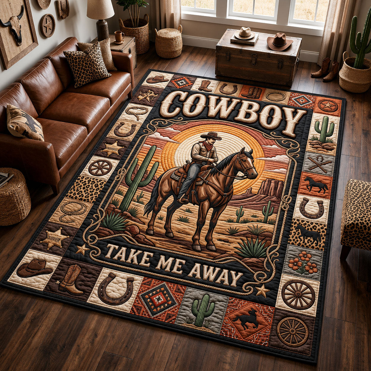 Cowboy Take Me Away Area Rug - Non-Slip Washable 3D Print Rug for Living Room & BedroomTVC2108422