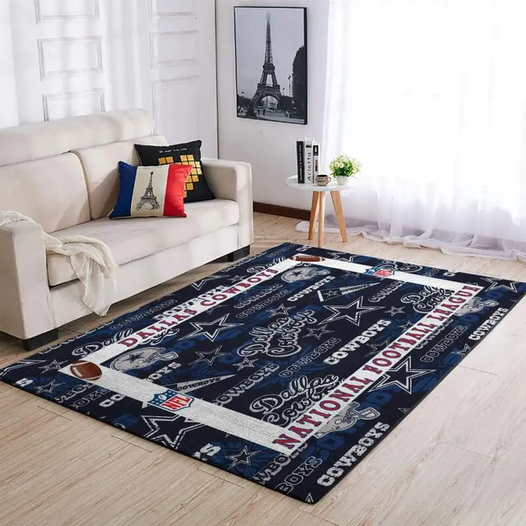 Cowboys Emblem Rug for Living Room Floor Decor Blue and White