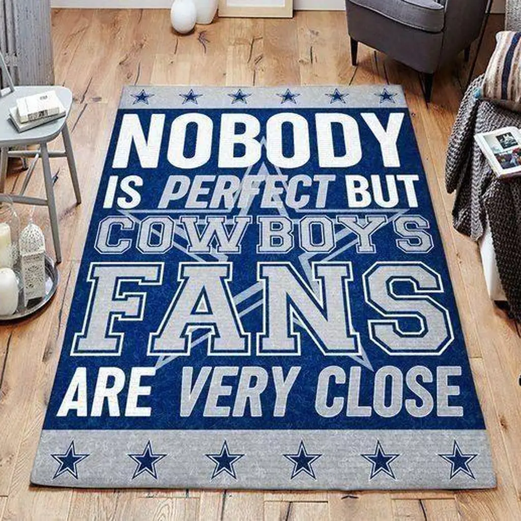 Cowboys Fans Inspirational Quote Rug for Living Room Blue and White
