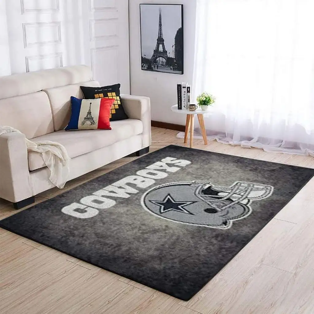 Cowboys Team Logo Area Rug for Living Room Decor Gray and White