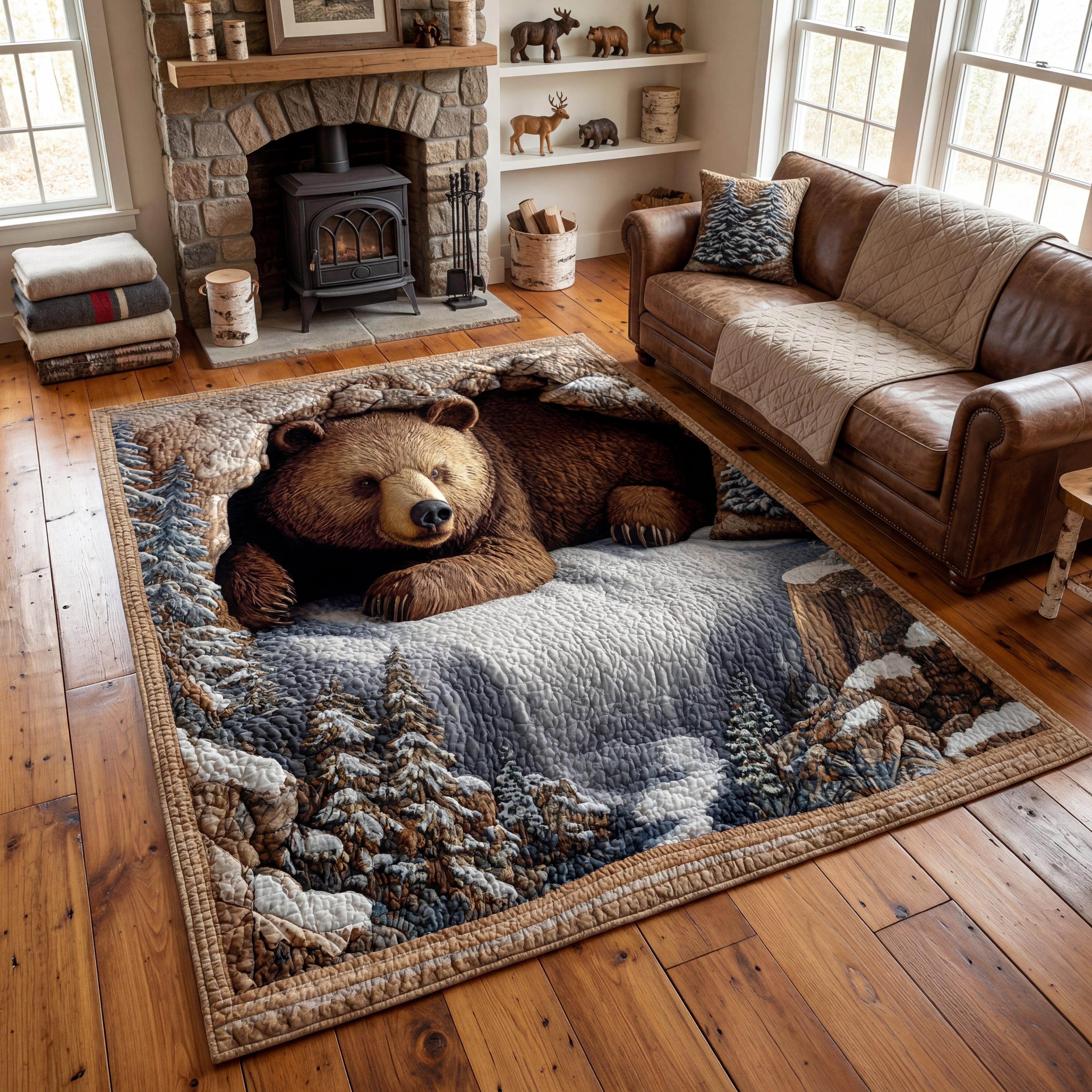 Cozy Bear Lodge Area Rug - Non-Slip Washable 3D Print Rug for Living Room & BedroomTVC2108341