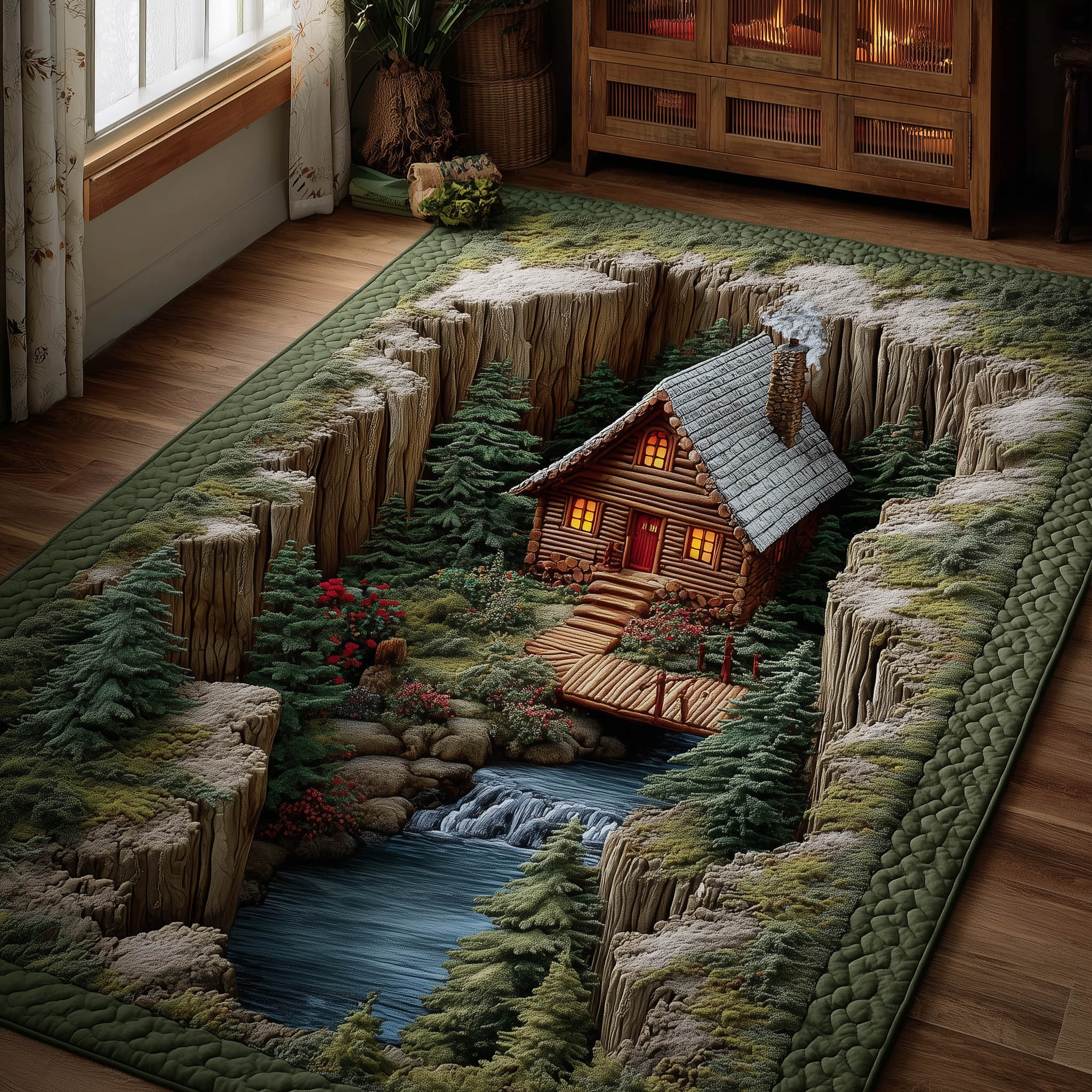 Cozy Cabin Area Rug - Non-Slip Washable 3D Print Rug for Living Room & BedroomTVC2108238