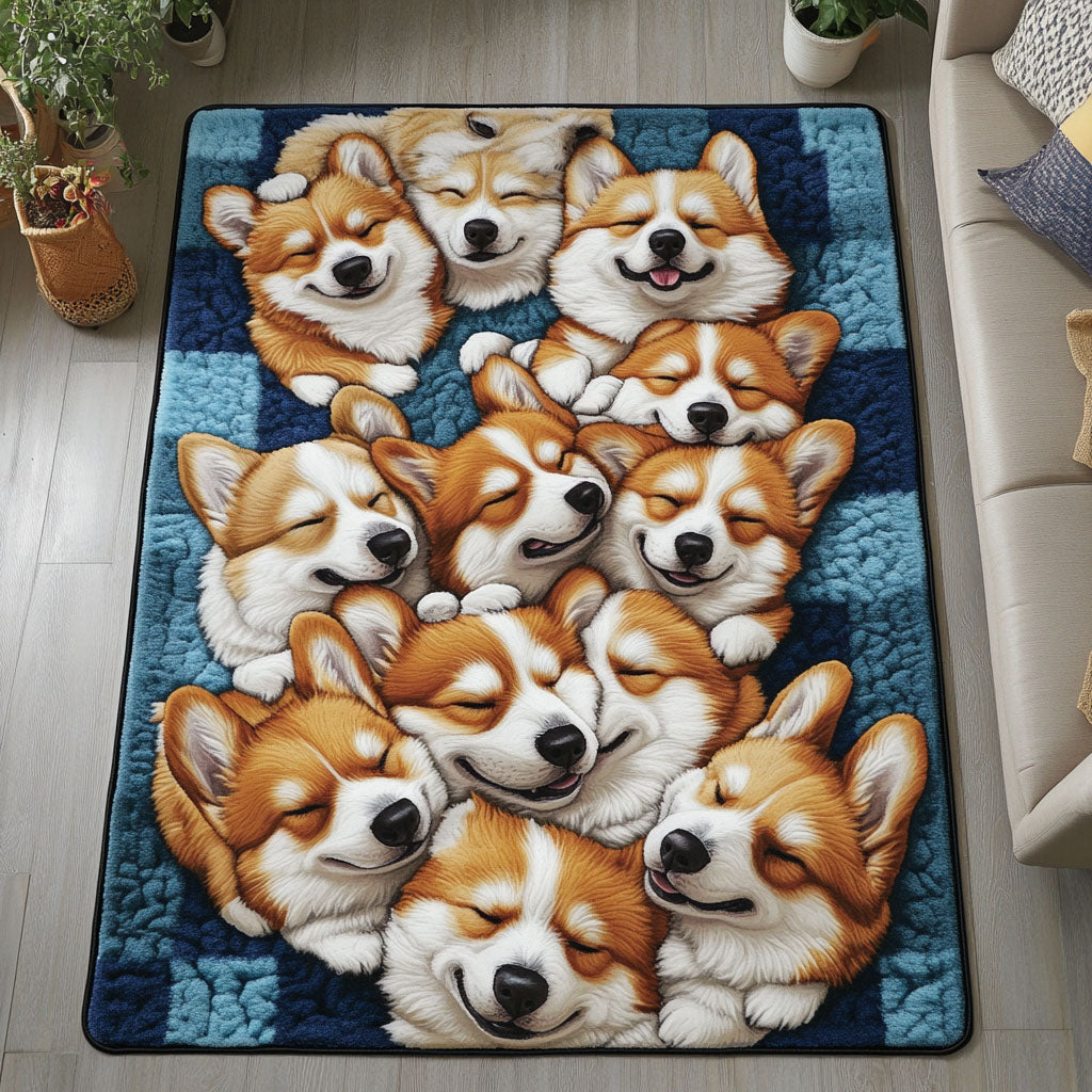 Cozy Corgi Curl Area Rug - Non-Slip Washable 3D Print Rug for Living Room & BedroomTVC2108341