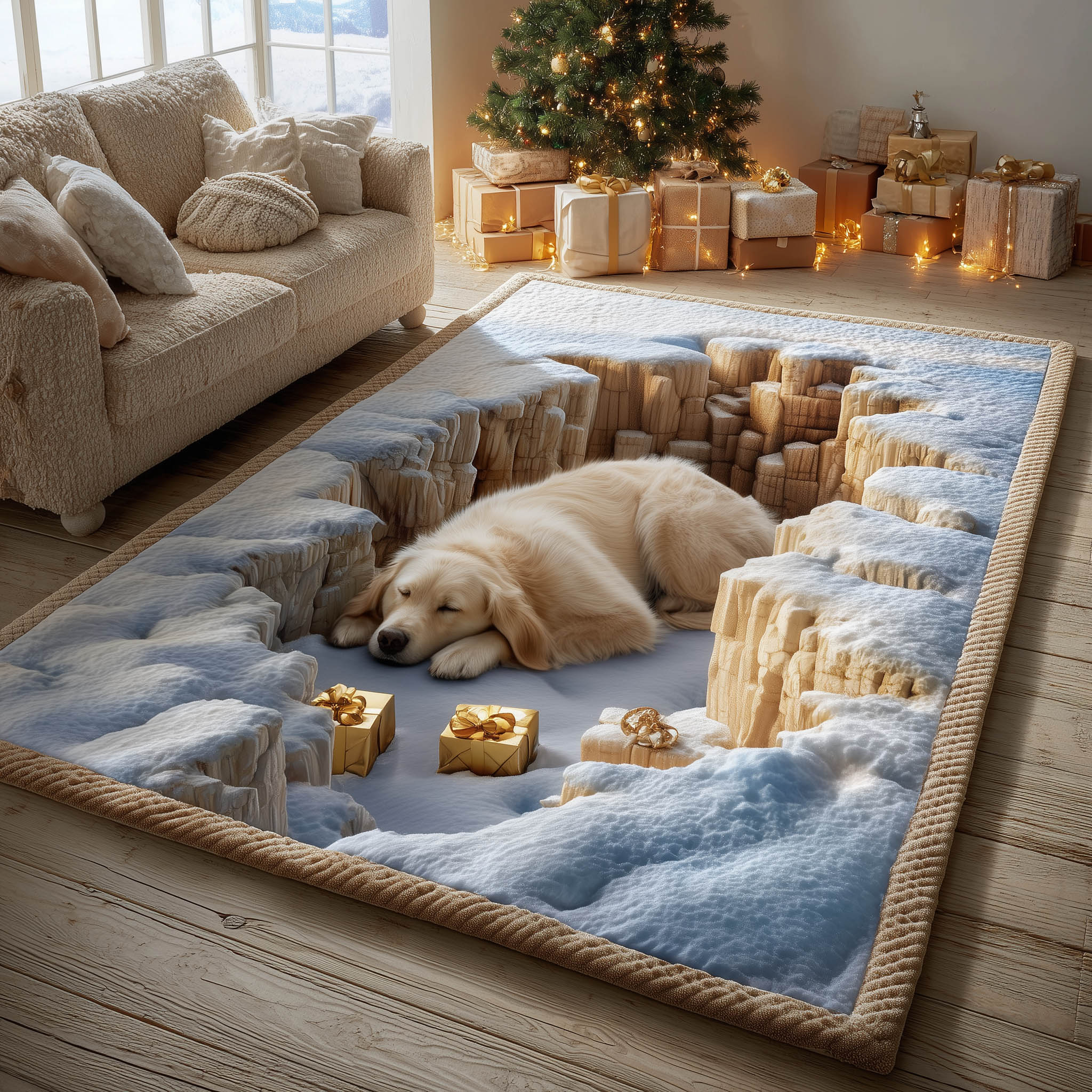 Cozy Retriever Nap Area Rug - Non-Slip Washable 3D Print Rug for Living Room & BedroomTVC2108238