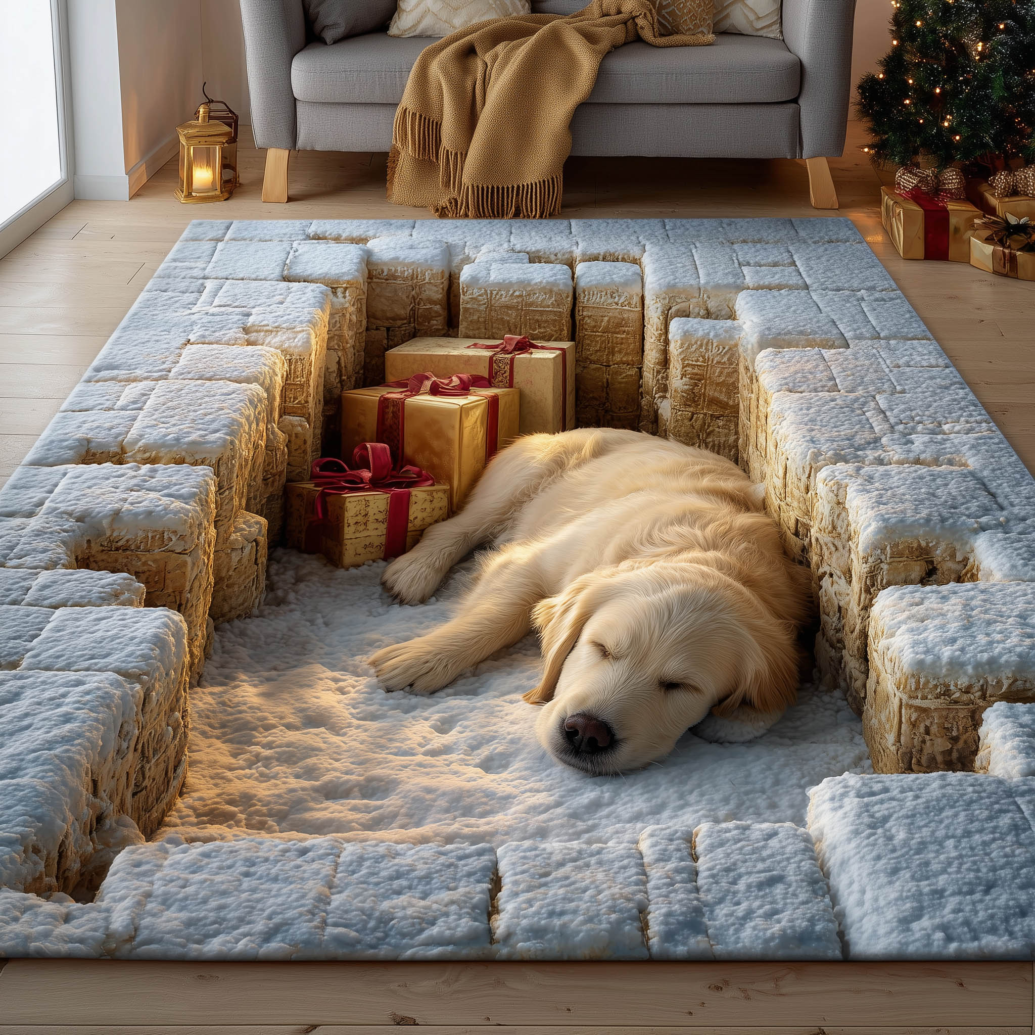 Cozy Retriever Nap Area Rug - Non-Slip Washable 3D Print Rug for Living Room & BedroomTVC2108422