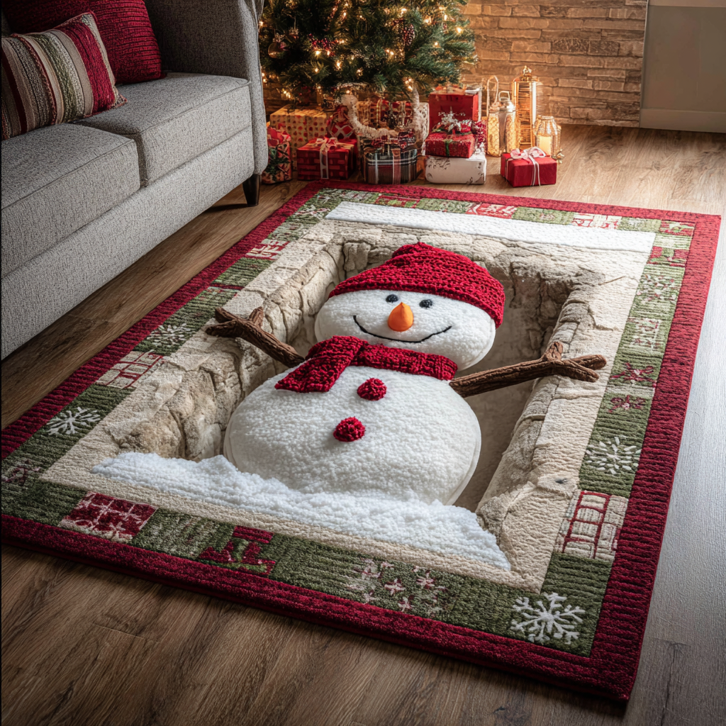 Cozy Snowman Area Rug - Non-Slip Washable 3D Print Rug for Living Room & BedroomTVC2108340