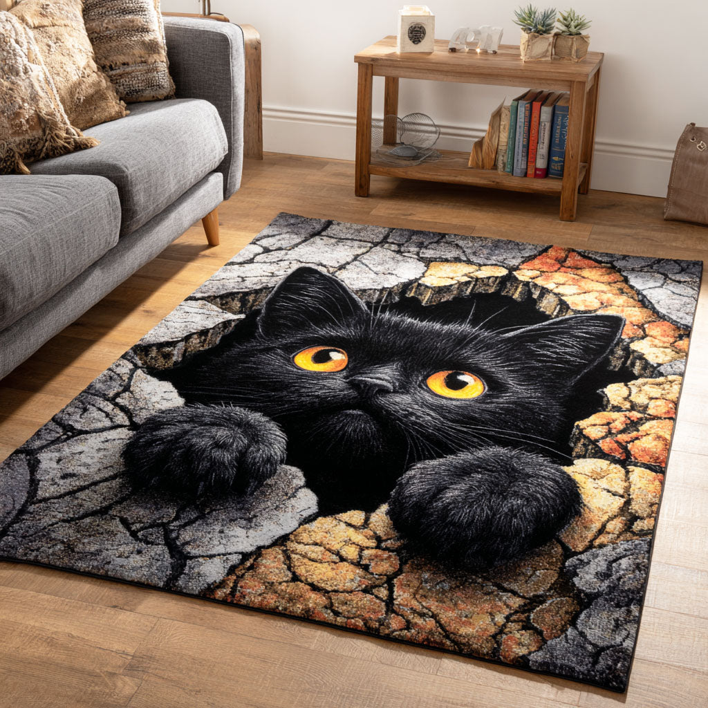 Crack Ground Cat Area Rug - Non-Slip Washable 3D Print Rug for Living Room & BedroomTVC2108340