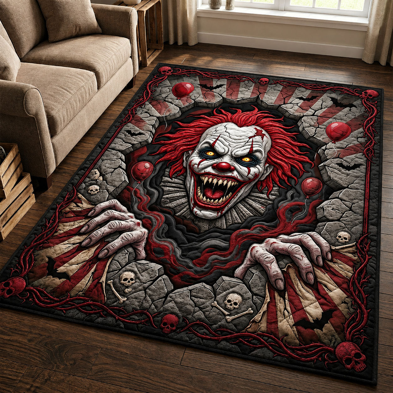 Creepy Clown Area Rug - Non-Slip Washable 3D Print Rug for Living Room & BedroomTVC2108225
