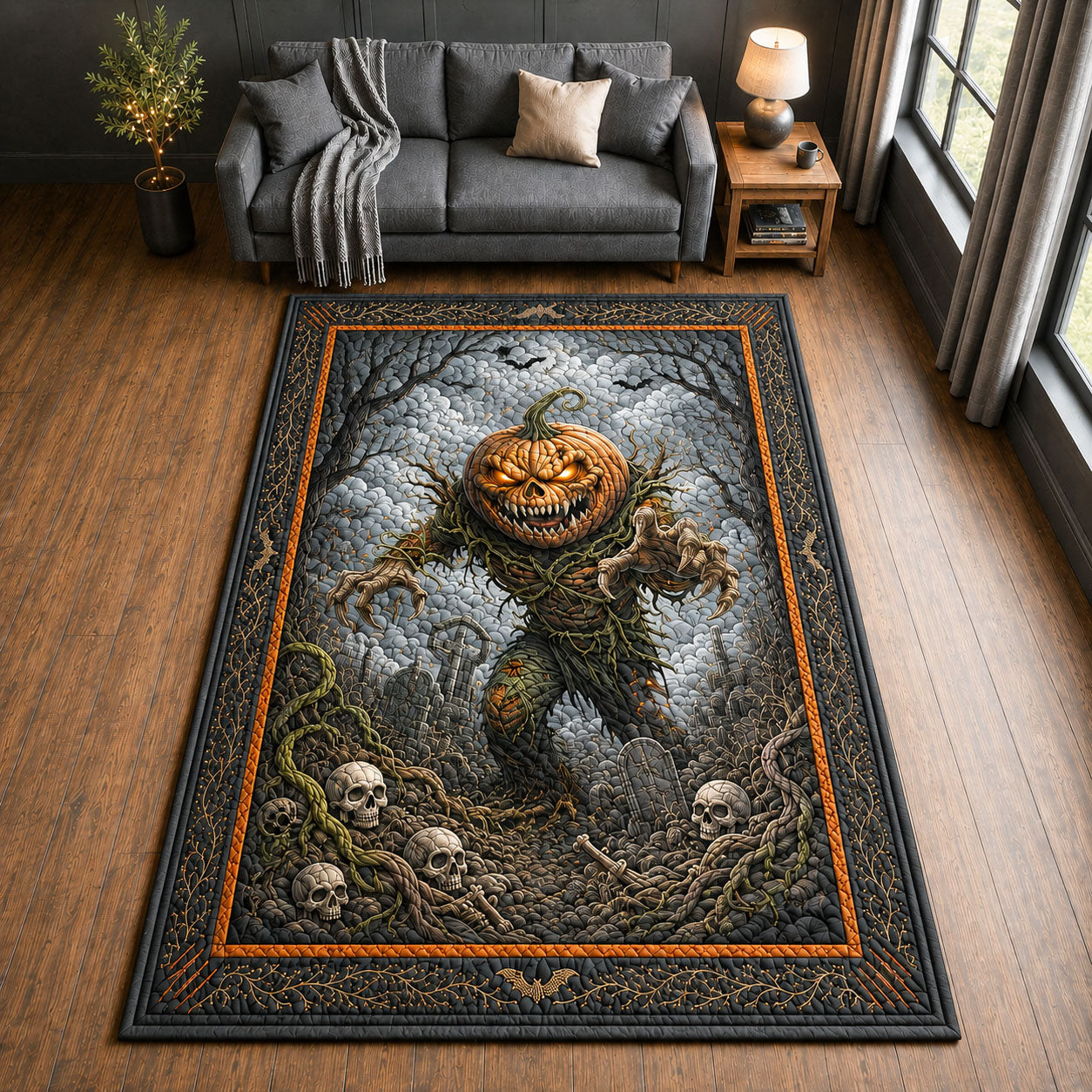 Creepy Pumpkin Halloween Area Rug - Non-Slip Washable 3D Print Rug for Living Room & BedroomTVC2108238
