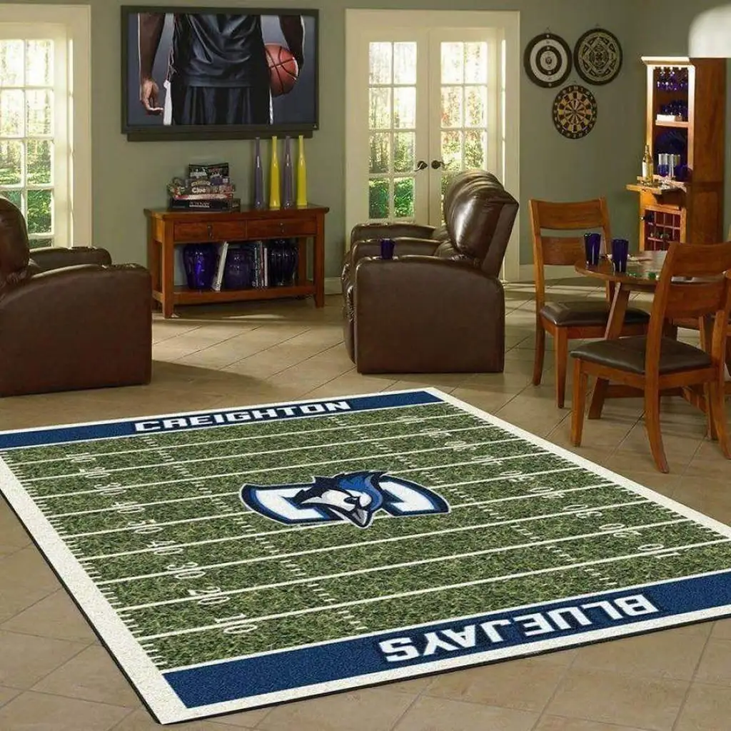 Creighton Bluejays Football Field Area Rug for Fans Blue and Green