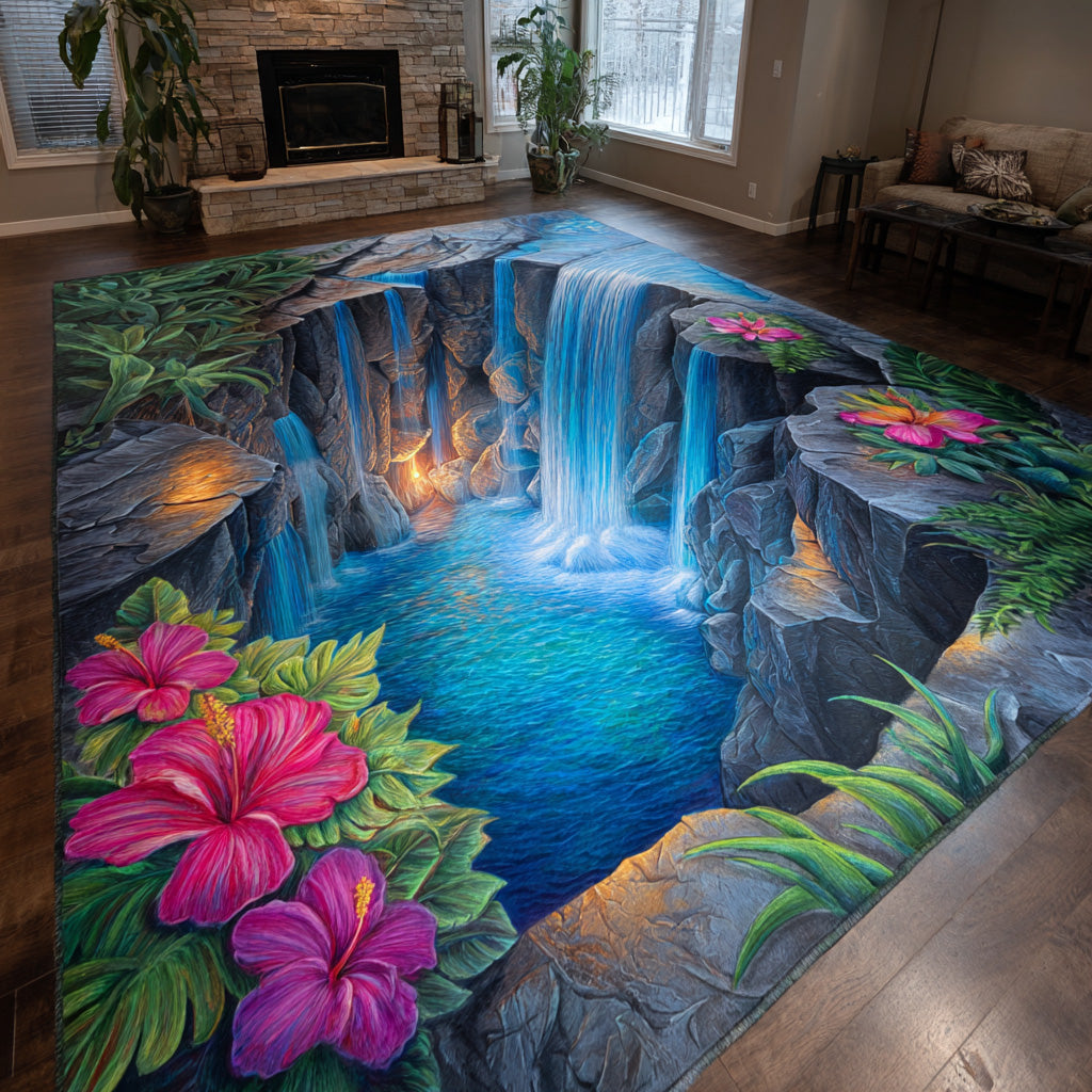 Crimson Cascades Area Rug - Non-Slip Washable 3D Print Rug for Living Room & BedroomTVC2108340