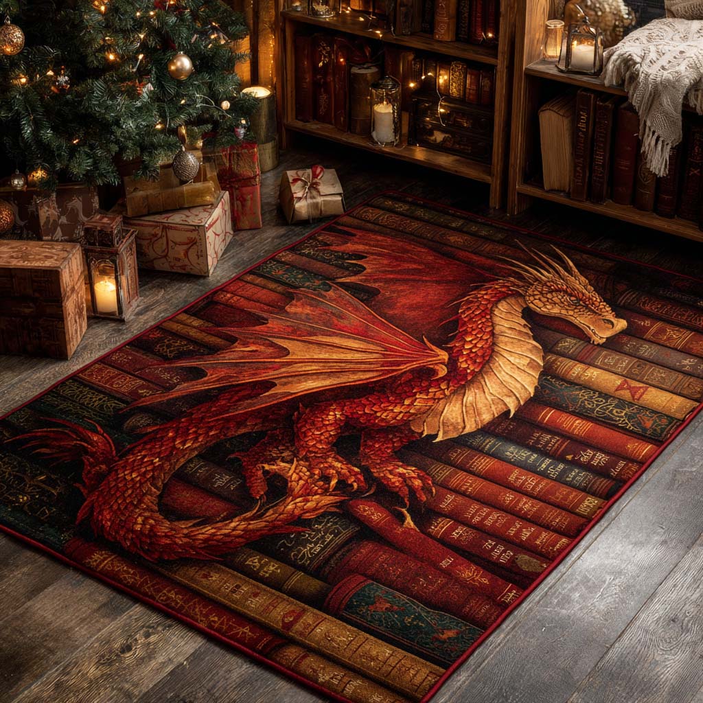 Crimson Cavern Dragon Area Rug - Non-Slip Washable 3D Print Rug for Living Room & BedroomTVC2108340