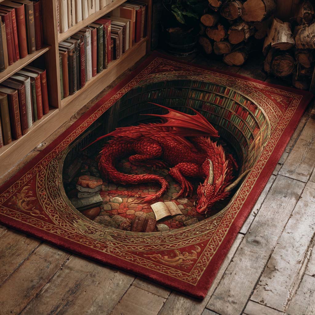 Crimson Dragon Hoard Area Rug - Non-Slip Washable 3D Print Rug for Living Room & BedroomTVC2108340