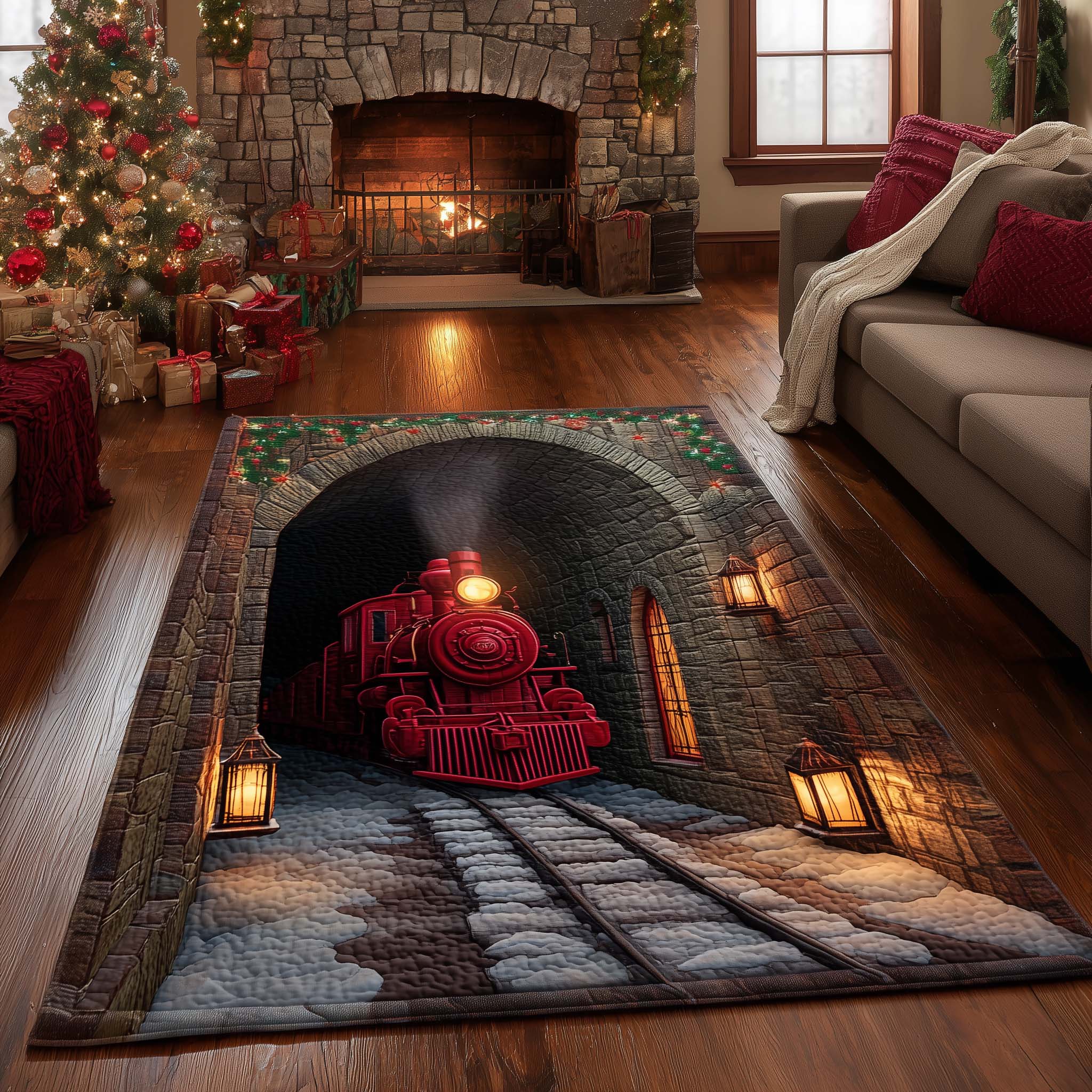 Crimson Steam Express Area Rug - Non-Slip Washable 3D Print Rug for Living Room & BedroomTVC2108238