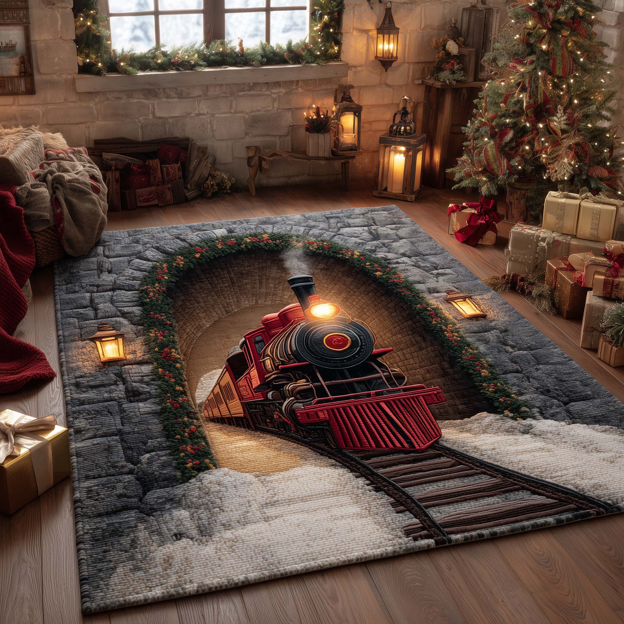 Crimson Steam Express Area Rug - Non-Slip Washable 3D Print Rug for Living Room & BedroomTVC2108422