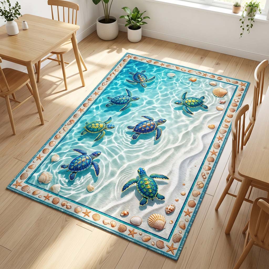 Crystal Shore Turtles Area Rug - Non-Slip Washable 3D Print Rug for Living Room & BedroomTVC2108422