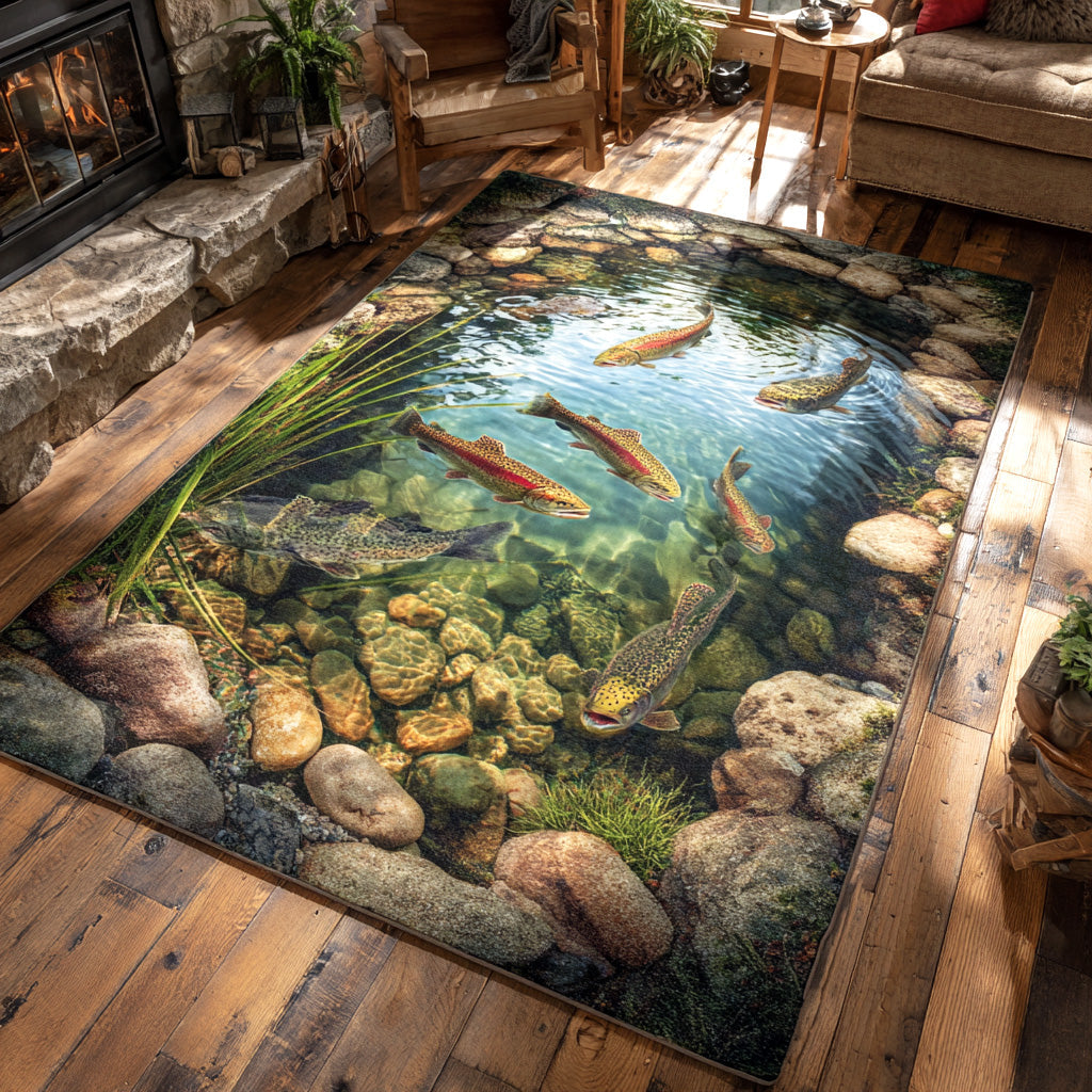 Crystal Trout Area Rug - Non-Slip Washable 3D Print Rug for Living Room & BedroomTVC2108339