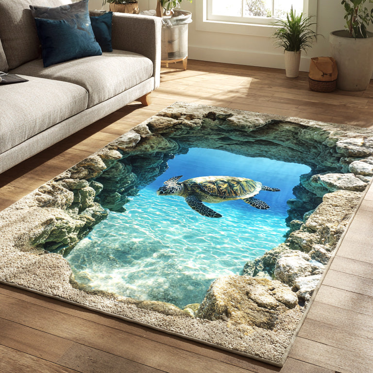 Crystal Turtle Pool Area Rug - Non-Slip Washable 3D Print Rug for Living Room & BedroomTVC2108339