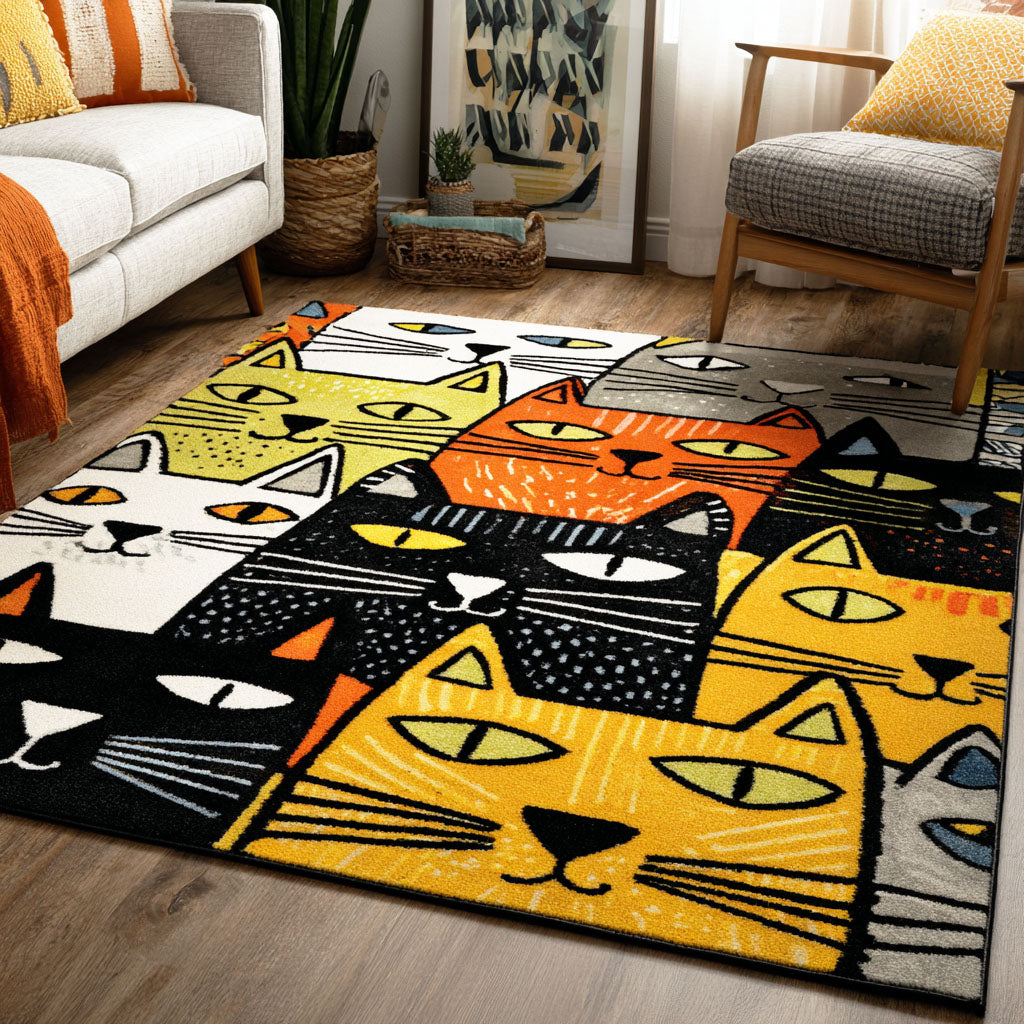 Curious Whiskers Area Rug - Non-Slip Washable 3D Print Rug for Living Room & BedroomTVC2108339