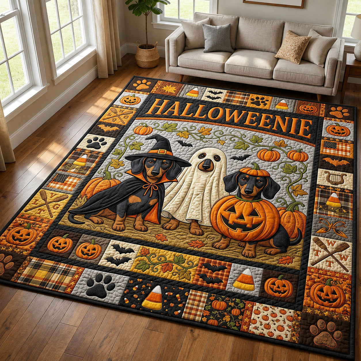 Dachshund Halloweenie Halloween Area Rug - Non-Slip Washable 3D Print Rug for Living Room & BedroomTVC2108422