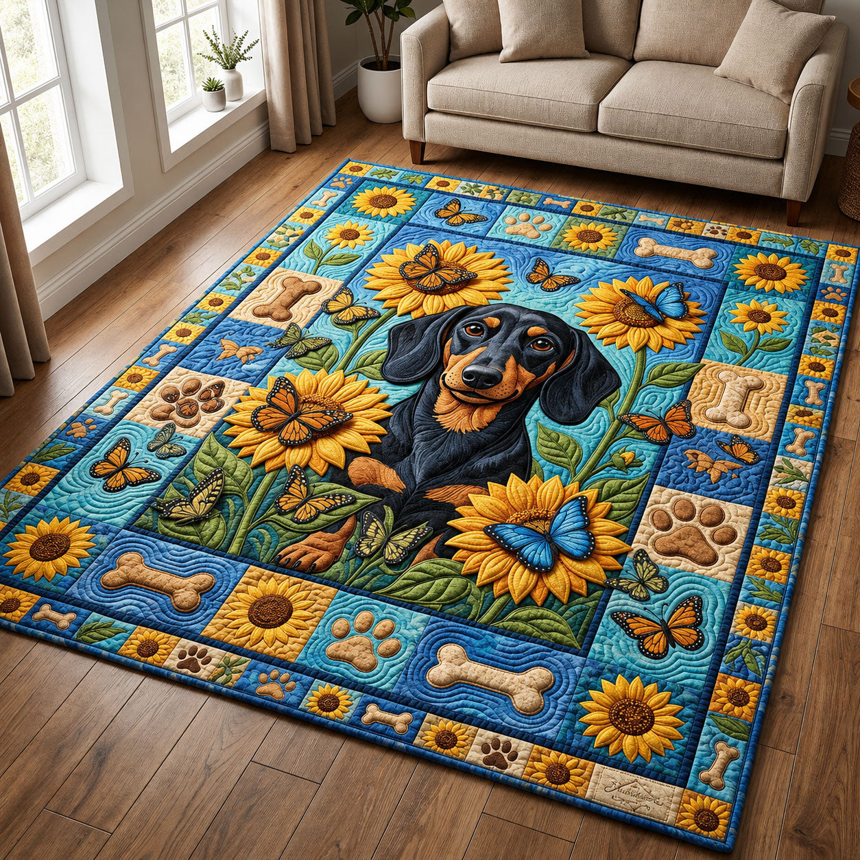 Dachshund Sunflower Area Rug - Non-Slip Washable 3D Print Rug for Living Room & BedroomTVC2108422
