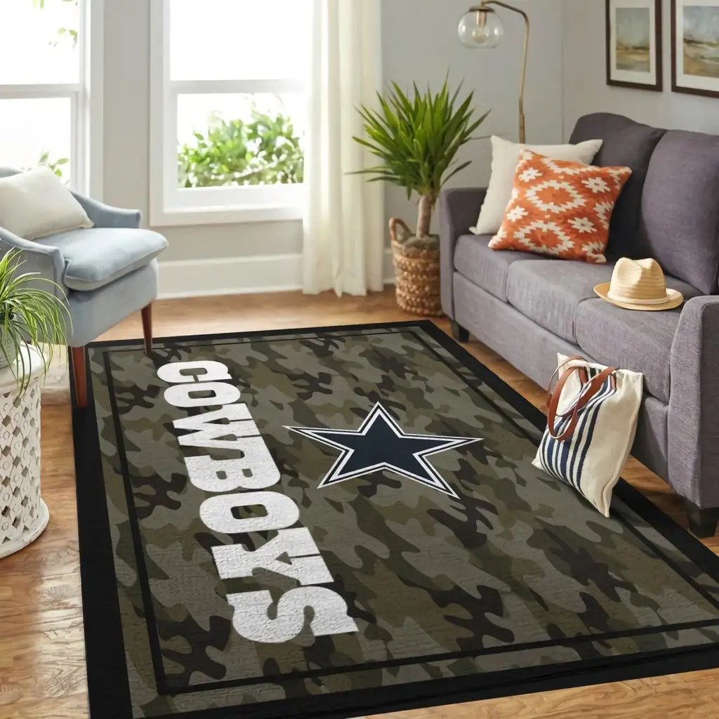 Dallas Cowboys Rug - Camo Area for Living Room Decor Black and Green
